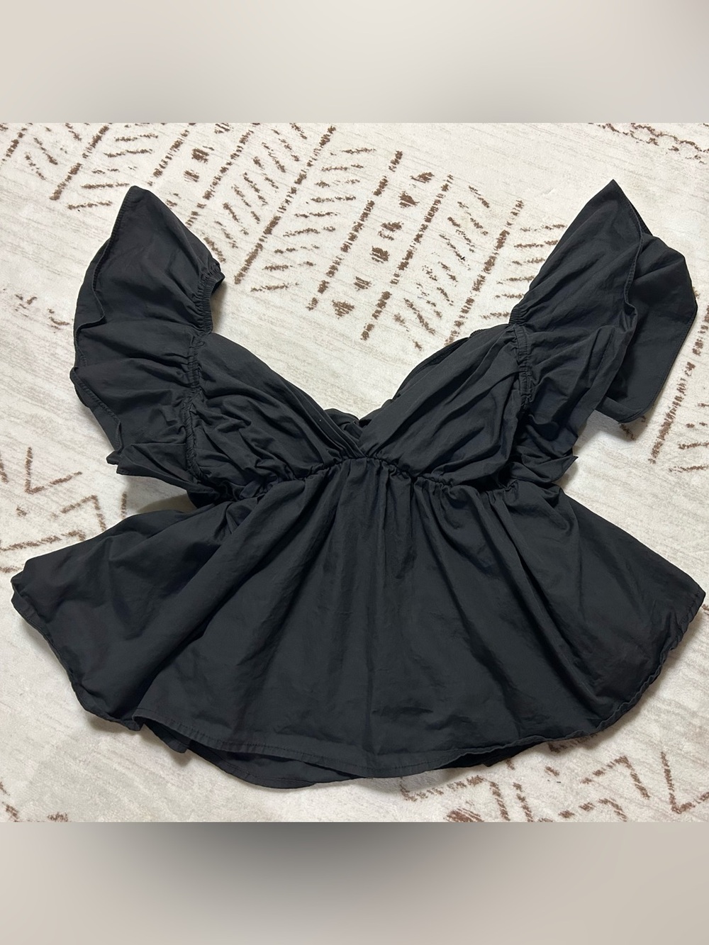Women’s Black Ruffle Sleeve Crop Top - Classic Chic - Picture 2 of 6